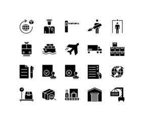 Customs flat line icons set. Contains such Icons as customs officer, declaration, passport control, approve stamp and more. Simple flat vector illustration for web site or mobile app