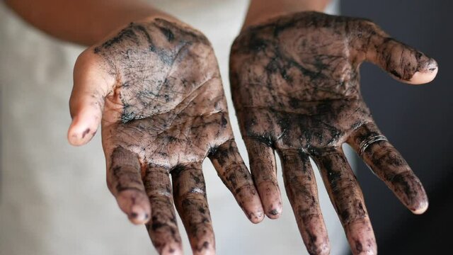 hand dirty with soil close up 