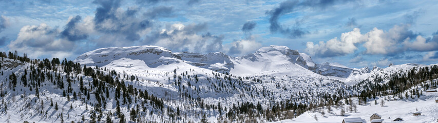 dolomites snow panorama big landscape - obrazy, fototapety, plakaty