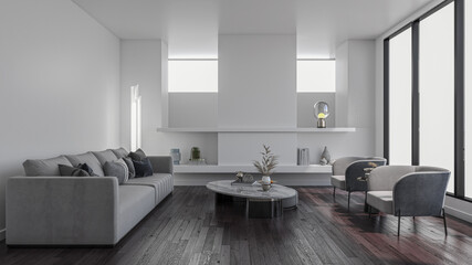 Illustration 3D rendering large luxury modern bright interiors Living room mockup computer digitally generated image