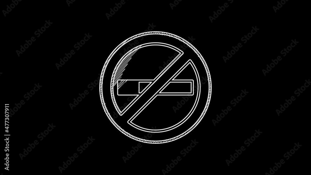 Poster white line no smoking icon isolated on black background. cigarette symbol. 4k video motion graphic a