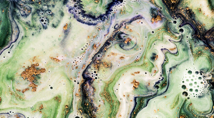Obraz premium GREEN FOREST. Treasury of art. Swirls of marble. Abstract fantasia with golden powder. Extra special and luxurious- ORIENTAL ART. Ripples of agate. Natural luxury.