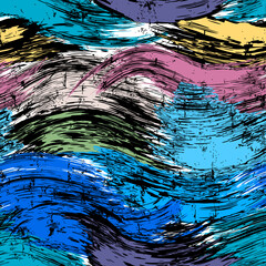 seamless pattern background, with waves, paint strokes and splashes, grungy