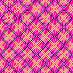 Obraz premium Diagonal Squares Plaid Pattern Abstract Zebra Stripes Seamless Design Trendy Fashion Colors Perfect for Allover Print Textile Concept