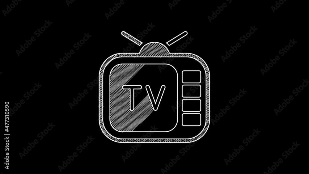 Sticker white line retro tv icon isolated on black background. television sign. 4k video motion graphic anim