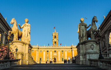 Obraz premium View of Il Campidoglio from the Cordonata by the sunset- Rome, Italy 