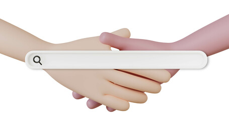 3d search tab shake hand background. 3d render.