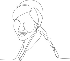 Continuous one line drawing of portrait of smiling business girl attending meeting. Vector illustration, freehand drawing