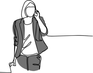 One continuous line is the concept. Continuous line drawing of businesswoman interviewing distance applicant job. Loan officer negotiating with bank client. Vector illustration