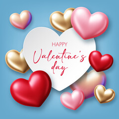 Valentines Day background with 3d hearts. Design element for greeting card or sale banner