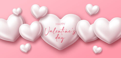 Valentines Day background with 3d hearts. Design element for greeting card or sale banner
