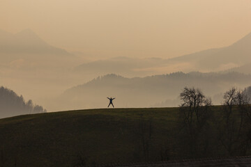 Fototapeta premium Sunset Time in the Julian Alps, Autumn Season European Alps, Bled Radovljica, Slovenia