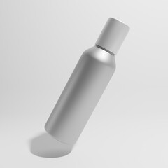 metallic bottle flying on white background 3d render