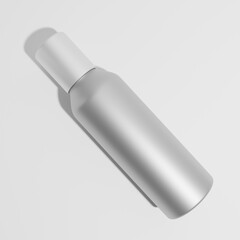 metallic bottle with a metallic cap a top view on white background  3d render