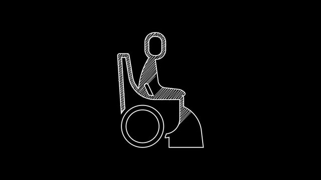 White line Woman in wheelchair for disabled person icon isolated on black background. 4K Video motion graphic animation