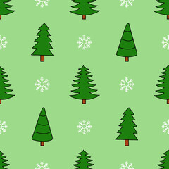 Seamless vector illustration with snowy Christmas trees.