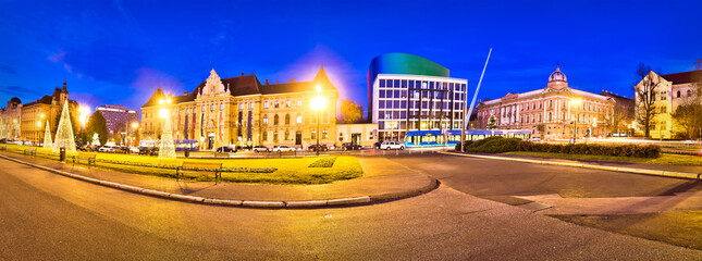 Zagreb. Republic of Croatia square evening panoramic view