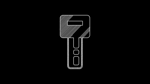 White line Car key with remote icon isolated on black background. Car key and alarm system. 4K Video motion graphic animation