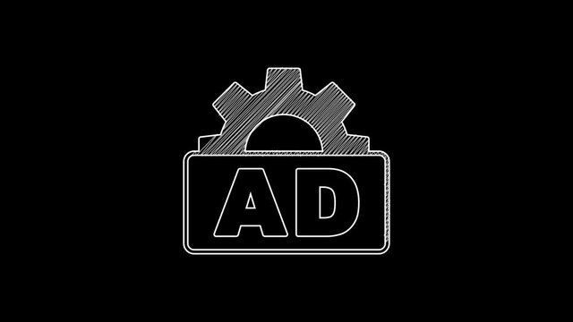 White line Advertising icon isolated on black background. Concept of marketing and promotion process. Responsive ads. Social media advertising. 4K Video motion graphic animation