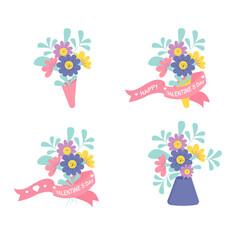 Set of different flower bouquets vector. Valentine's Day, love, holiday