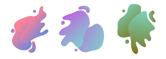 Set of purple, blue, green abstract modern graphic elements. Dynamical colored forms. Gradient abstract banners with flowing liquid shapes. Template for the design of a logo, flyer or presentation.