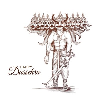 Sketch of Ten Head Ravana or Dashakanta Ravan Outline Editable Vector  Illustration Stock Vector  Illustration of demon face 197781446