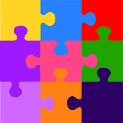 colored puzzle pieces in series
