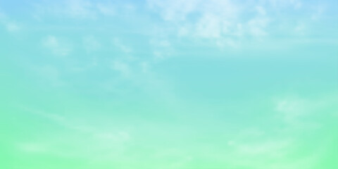 Panorama Clear blue to green sky and white cloud detail  with copy space. Sky Landscape Background.Summer heaven with colorful clearing sky. Vector illustration.Sky clouds background. © vensto