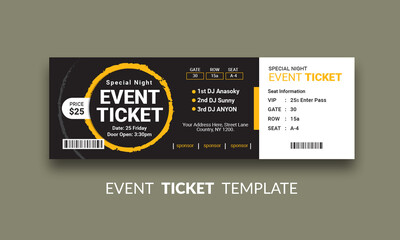 Event Ticket Vector Template 40 - obrazy, fototapety, plakaty