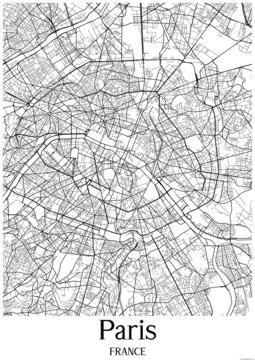 White map of Paris France.
