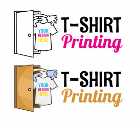 Funny vector logo template of t-shirt printing. For typography, print, corporate identity, workshop, branding, factory, serigraphy, isolated on white  background.