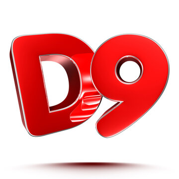 D9 red 3D illustration on white background with clipping path.
