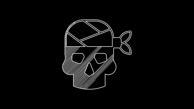 White line Pirate captain icon isolated on black background. 4K Video motion graphic animation