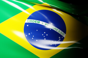 3D illustration of the national waving flag of Brazil. Country symbol.