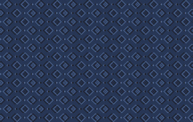 Geometric seamless pattern with overlapping square. Light and dark blue elements on indigo background. Vector illustration. For shirt textile cloth silk scarf bandana wallpaper mobile case cover 