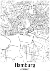 White map of Hamburg Germany. - obrazy, fototapety, plakaty