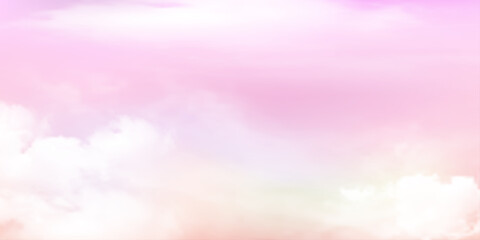 Panorama Clear pink sky and white cloud detail  with copy space. Sky Landscape Background.Summer heaven with colorful clearing sky. Vector illustration.Sky clouds background.