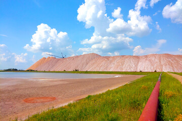 View of large mountains of waste salt. Mining.