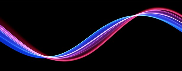 Blue and red abstract wave. Magic line design. Flow curve motion element. Neon gradient wavy illiustration.