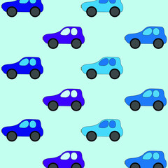 Pattern of multicolored cute cars on a monochrome background. Cartoon cars, trucks, convertibles for little kids template, design for kids