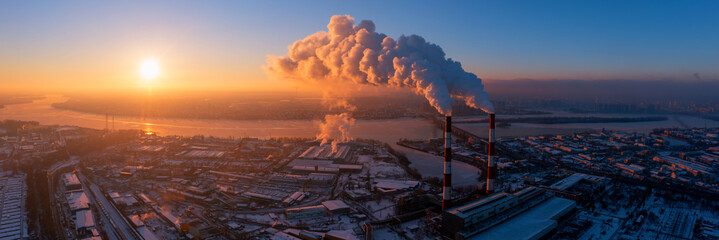 Industrial area of the city, harmful emissions into the atmosphere.