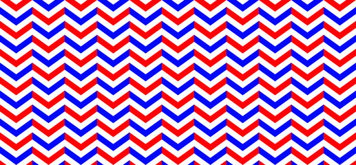American patriotic seamless line pattern. Chevron zigzag lijn pattern. Memphis style. Flat vector zig zag sign. Chevrons wave line. Wavy stripes background. Retro pop art 80's 70's years.  