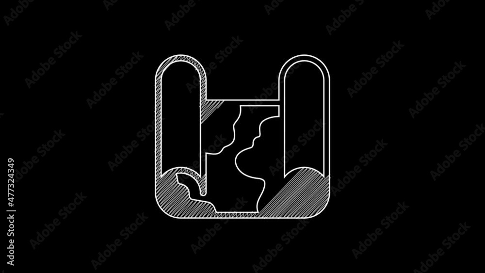 Canvas Prints White line Folded map icon isolated on black background. 4K Video motion graphic animation