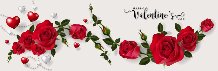 Valentine day greeting card templates with realistic of beautiful rose and heart on background color. - obrazy, fototapety, plakaty