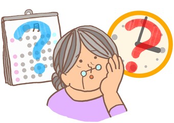 認知症　見当識障害　日付や時間が分からない高齢女性