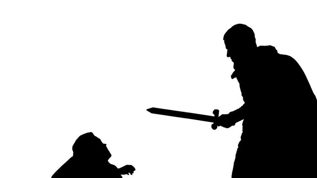 Warrior with a sword kills a man