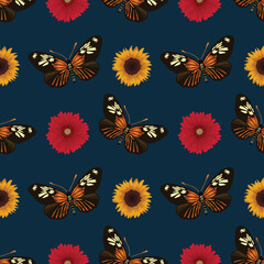 florals butterflies seamless pattern vector design
