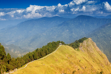 Fototapeta premium Tarey Bhir point is a favourite tourist spot.The word 'Bhir' means cliff in the local Nepal language,about 10,000 feet long path, a breathtaking viewpoint at the edge, people get spectacular views.