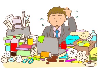 大人の発達障害　会社のデスクが片づけられず焦る男性