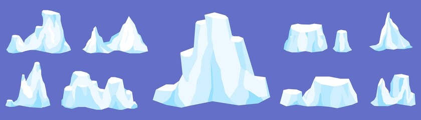 Set of Iceberg, ice mountain, crystals ice water.